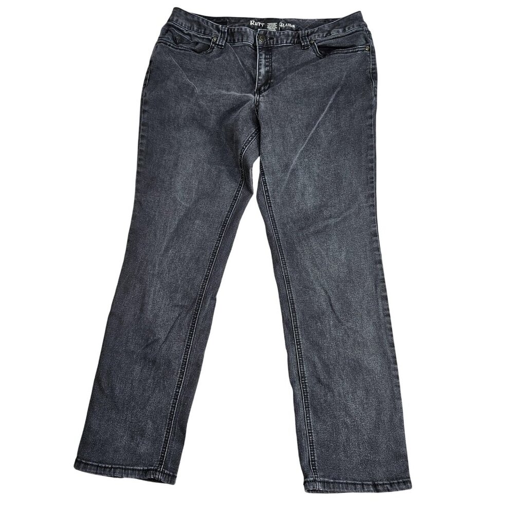 Rhythm In Blues Straight Jeans‎ Womens 16 Charcoal Stretch Embroidered Denim